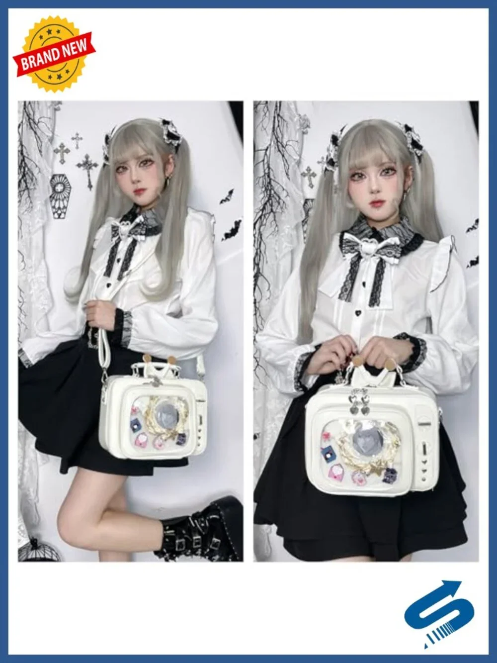 Novelty Retro TV Shape Ita Backpack with Clear Window for Pins Display